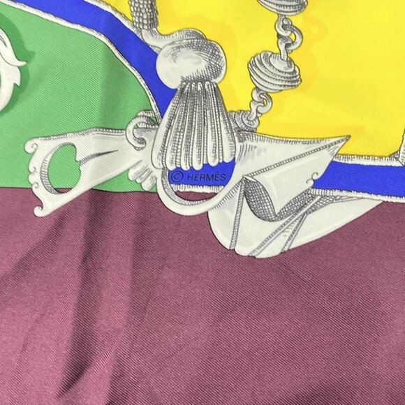 Auth HERMES Carre 90 - Purple Yellow Multi Silk Scarf - Picture 3 of 4